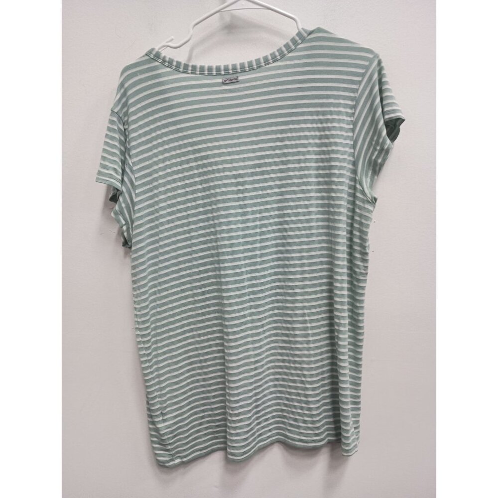 Columbia‎ Womens T-Shirt Large Green White Striped Short sleeve Activewear - Picture 6 of 6